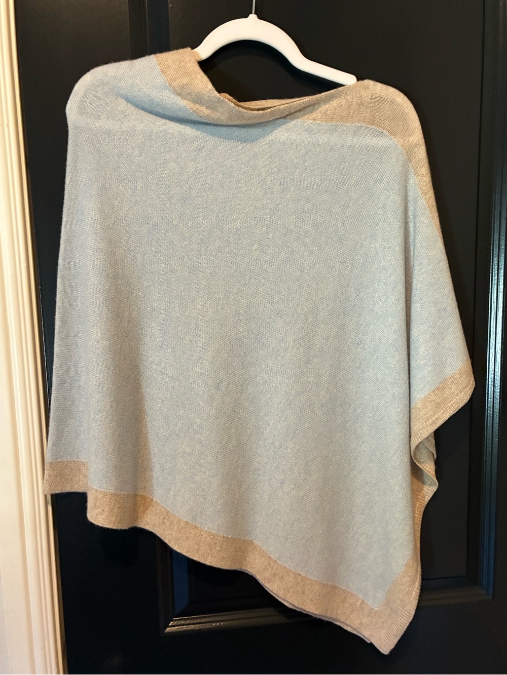 Kinross Cashmere Light Blue and Beige Women's Poncho Sweater